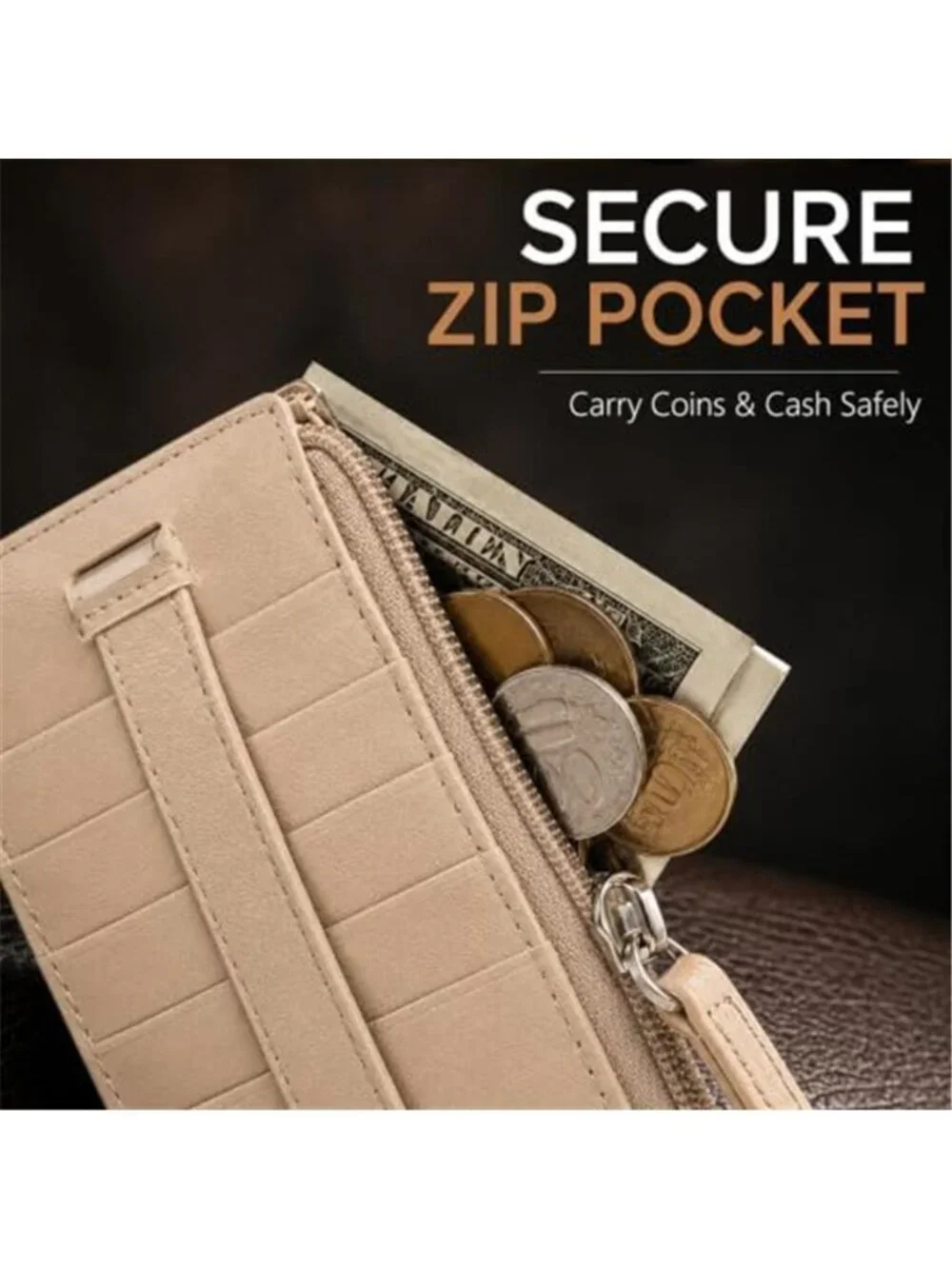 Leather RFID Card Holder Wallet Slim Bifold ID Window Zip Coin Cash Organizer